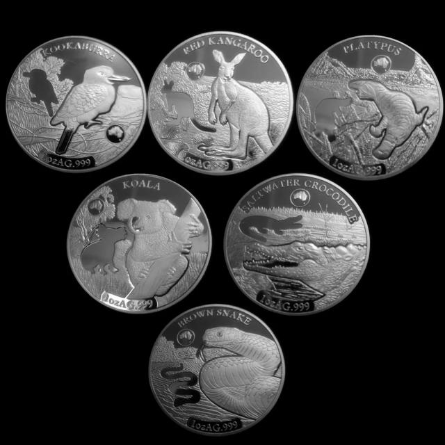 Conjunto de Moedas de Prata Australianas: Crocodilo, Coala, Cobra e Kookaburra - 6 Fábricas 2019