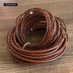 ASSOMADA-Cordão De Couro Redondo para Fazer Jóias, Corda Trançada, Colar, Marrom, Feito À Mão, Tecido, Cabos De Couro De Vaca Genuíno, DIY - Image 6