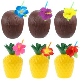 6 conjunto de abacaxi tropical copos de suco de coco beber copos de palha verão luau flamingo aniversário praia piscina festa havaiana decoração - Image 1