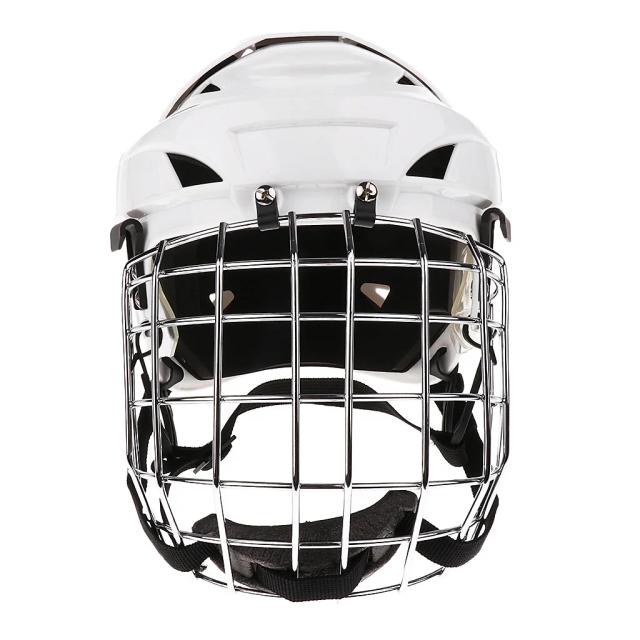 Combo de Capacete Ajustável para Hóquei de Gelo com Máscara Facial - Branco - Tamanhos M/G para Homens e Mulheres