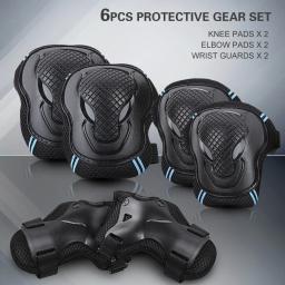Joelheiras e cotoveleiras para adultos, protetores de pulso, conjunto de equipamentos de proteção, proteção de segurança, skate, ciclismo, equitação, 6 peças - Image 1