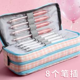 Pensil saco estacionário kawaii multi compartimentos caixa de lápis 3 zíperes caneta bolsa organizador grade quadrada cosméticos armazenamento titular em - Image 3