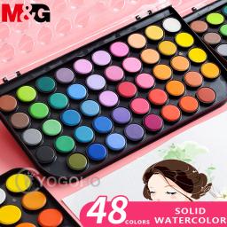 M & g portátil ferro/caixa de plástico sólido aquarela 12/28/36/48 cores pigmento profissional pintura em aquarela supplie arte conjunto de ferramentas - Image 1