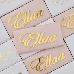 12 pçs mesmo personalizado corte a laser acrílico ouro espelho placas nome do bebê decorado chocolate batismo & batismo caixa banner - Image 5