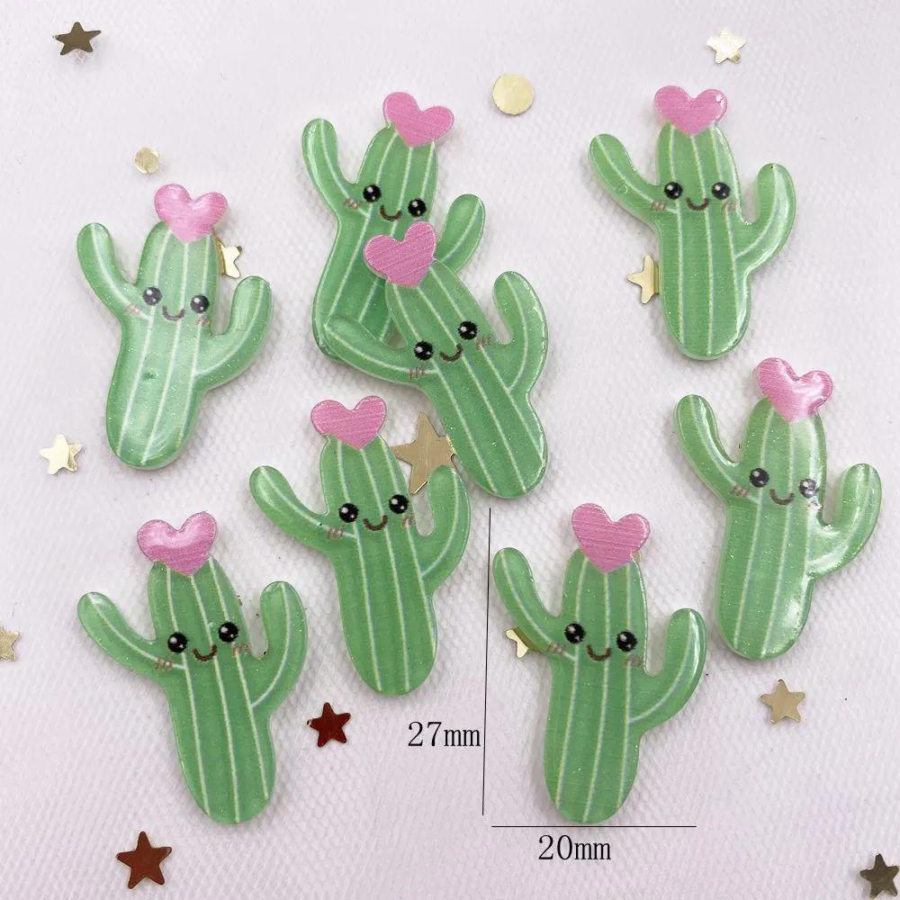 Glitter kawaii colorido bonito cactus flor flatback folha acrílica padrão em miniatura apliques diy decoração enfeites artesanato - Image 1