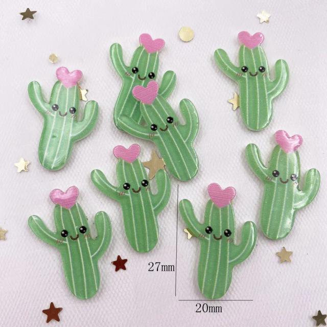 Apliques em Miniatura de Cactus e Flores Coloridas em Glitter Kawaii para DIY e Artesanato