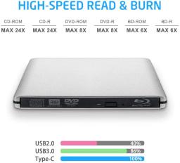Leitor de Blu-Ray USB3.0 externo Gravador e gravador Bluray 3D BD-ROM Gravador de DVD óptico BD-RE Bluray Play para laptop/desktop - Image 6