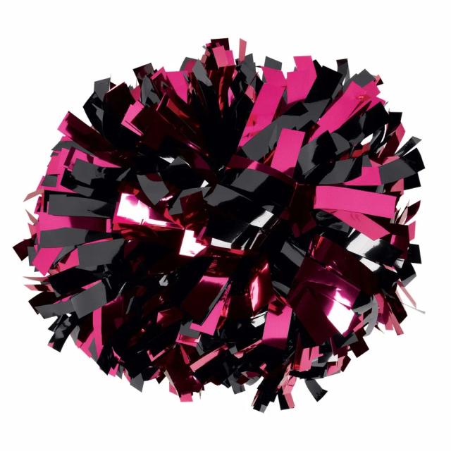 Pom Poms Metálicos Sob Medida para Líder de Torcida em Rosa Quente e Preto Metálico - 3 em 4x6 Pol.