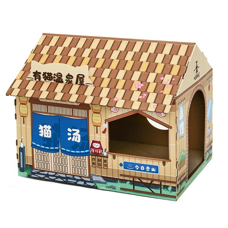 Hoopet natal gato casa de papelão scraching cama do animal de estimação corrugado caixa de papper coelho gatinho filhote de cachorro ninho decoração de natal - Image 1