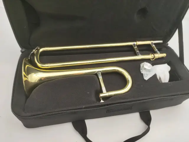 Trombone B Flat de Lata Dourada com Estojo e Luvas, Frete Grátis, Novidade em Instrumentos de Sopro