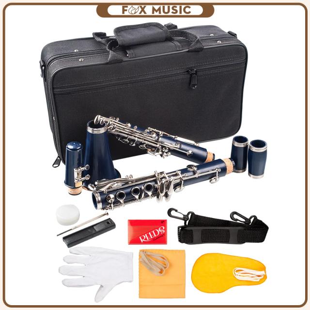 Clarinete Abs Azul Escuro com 17 Teclas Banhadas a Níquel e Acessórios de Limpeza