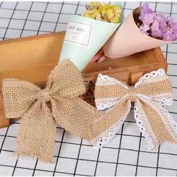 Laço de renda de juta, laço de guarnição vintage natural para artesanato, fita de serapilheira de juta faça você mesmo, decoração de casamento e natal com 10 peças - Image 2