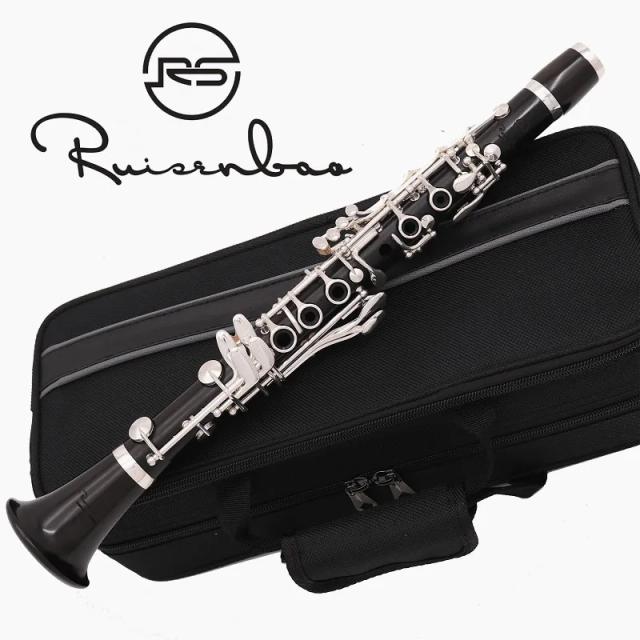 Clarinete Profissional em Madeira com Efeito, 18 Chaves, Banhado a Prata e Tonalidade Doce