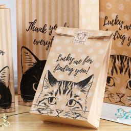 Saco De Presente De Papel Kraft, Gato Doces e Cookies, Embalagem De Casamento, Favores De Festa De Aniversário, Kitten Pequena Embalagem De Artesanato, Goodie, 10Pcs - Image 3