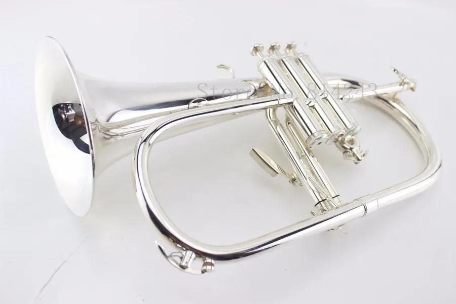 Novo b plana flugelhorn latão banhado a prata bb trompete alta qualidade instrumentos musicais de bronze chifre com bocal frete grátis - Image 1