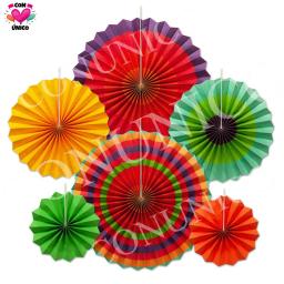 Conunico conjunto de 6 vibrante pendurado fãs de papel roseta flores mexicano festa carnaval aniversário decoração do chuveiro de bebê 08052 - Image 1