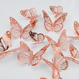 12 pçs/set 3d oco borboletas adesivos metal ouro prata rosa ouro oco borboleta para festa balões decoração de casa decoração da parede - Image 3