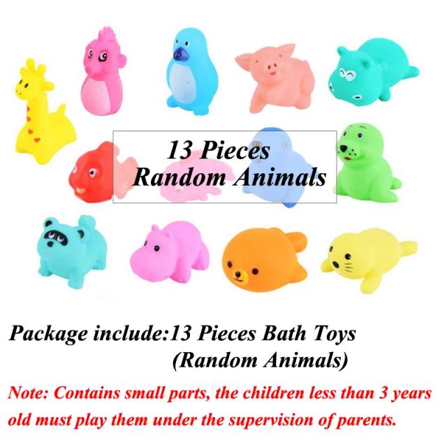 Brinquedos de Natação de Borracha Colorida para Bebê – 13 Animais Flutuantes com Sons para o Banho
