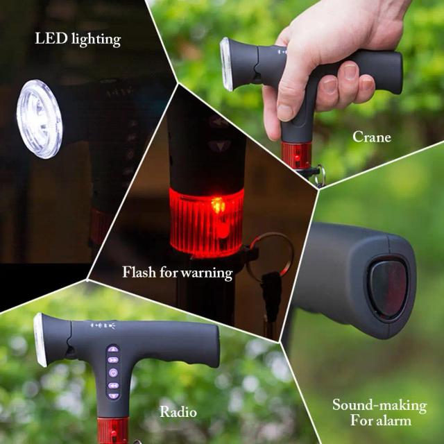 Bastão Dobrável Ajustável com Alarme e Luz LED - Bengala T-Handle para Idosos e Caminhadas Personalizadas