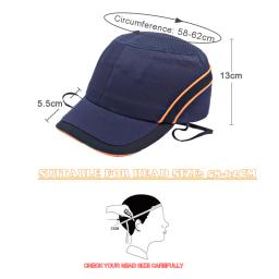 Segurança do trabalho Hi-Viz Strip Bump Cap, capacete protetor de casca interna dura, estilo de beisebol para trabalho fábrica loja cabeça proteção - Image 3