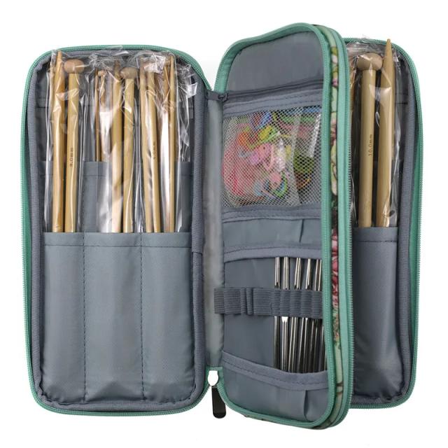 Kit Completo de Acessórios para Tricô e Crochê: Agulhas de Bambu Retas com Saco de Armazenamento - 36 Peças de 0.6mm a 1.9mm e 12 Ganchos de Crochê