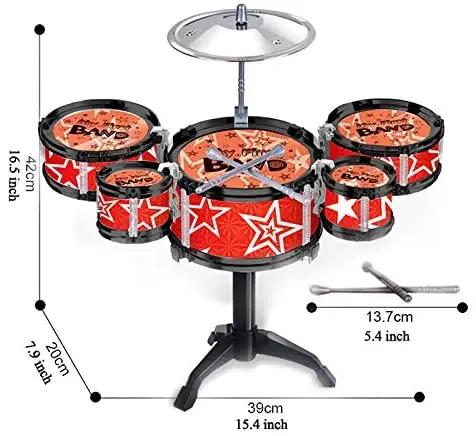 Grande brinquedo do tambor da simulação das crianças tambor música jazz tambor jogo conjunto de percussão brinquedo com cadeira portátil para crianças 1-3 idade 3 + - Image 1