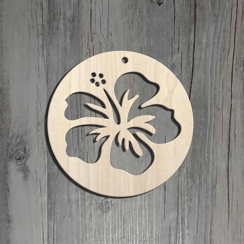 Enfeites de etiquetas de flor hibisco natural cortados a laser diy, decoração de casamento, decoração de festas, joias de madeira, anéis de orelha diy - Image 1