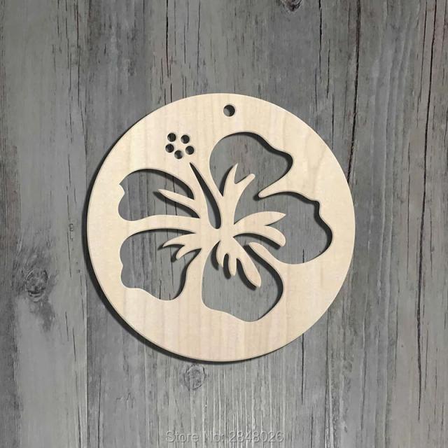 Etiquetas de Flor Hibisco Natural Cortadas a Laser para Decoração de Casamentos e Festas, DIY de Joias e Anéis de Orelha em Madeira