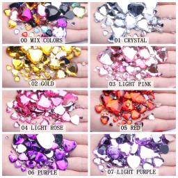 Formato de coração 12mm 30 / 200pcs strass acrílico costas planas facetas planas muitas cores para decoração de arte em unhas faça você mesmo - Image 5