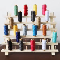 QJH Suporte de linha de madeira com 48 lâminas, rack de linha de costura e bordado e organizador para costura com ganchos pendurados - Image 2