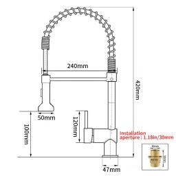 Single Lever Pull Down Spring Spout Mixer Tap, Torneiras de latão para pia de cozinha, guindaste de água quente e fria, 9009 - Image 3