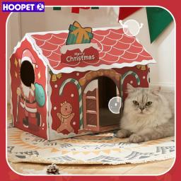 Hoopet natal gato casa de papelão scraching cama do animal de estimação corrugado caixa de papper coelho gatinho filhote de cachorro ninho decoração de natal - Image 1
