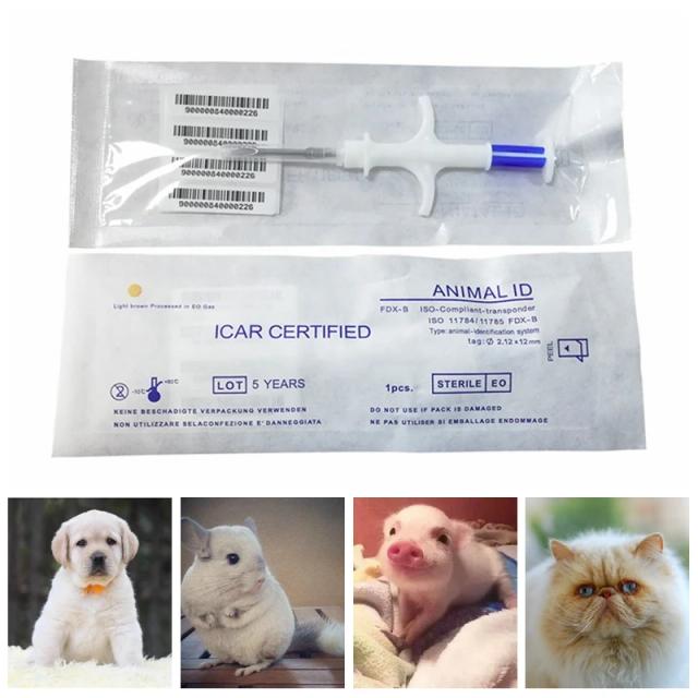 Microchip de Vidro RFID para Cães e Gatos com Injetor de Agulha - Implante para Animais de Estimação, Tamanhos 2.12x12mm, 1.4x8mm e 1.25x7mm
