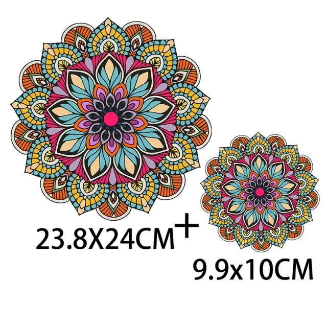 Remendos Personalizados de Ferro: Adesivos Térmicos com Mandala, Flores e Listras para Roupas
