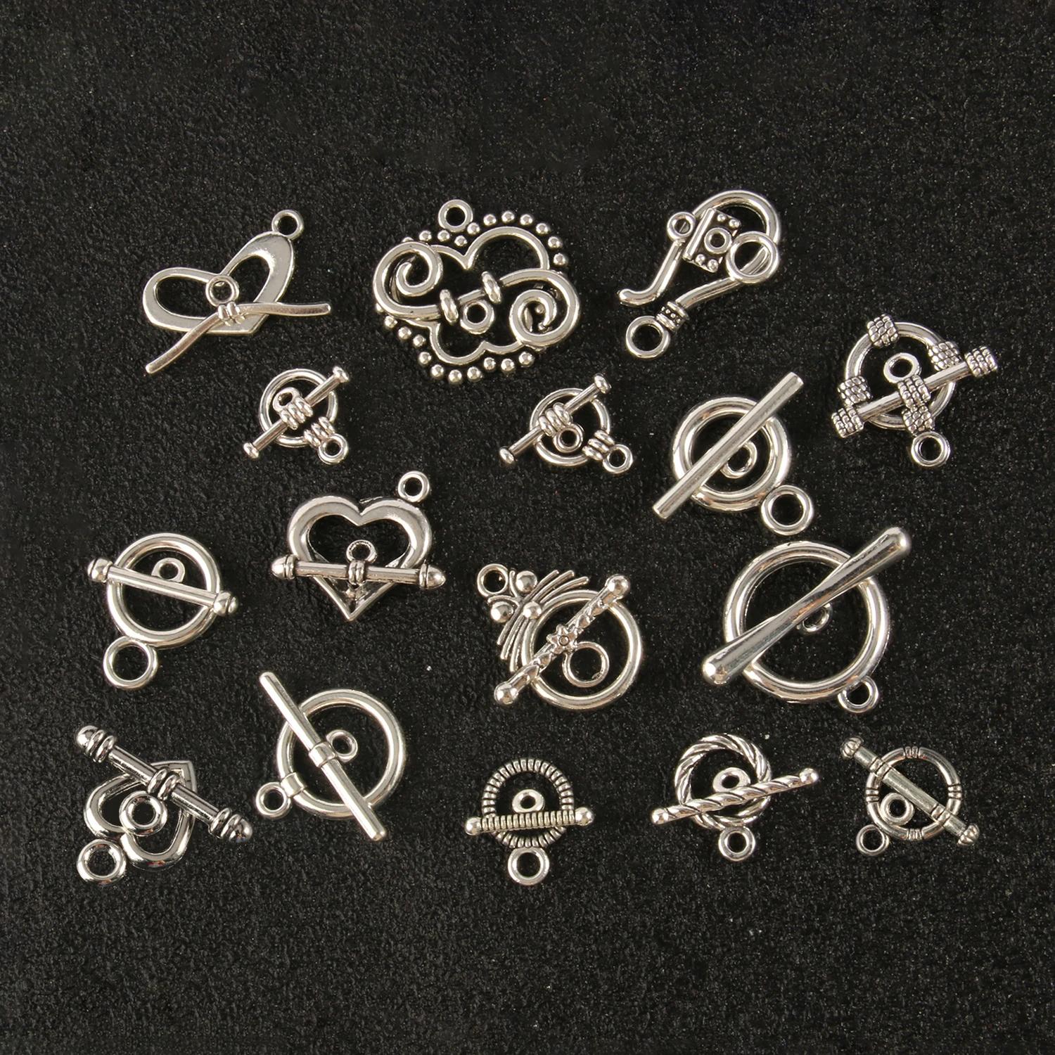 20 conjuntos de aço inoxidável prata cor prendedor pulseira toggle fecho fivela conector para fazer jóias ot fechos diy acessórios - Image 1