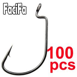 100 pçs ampla lacuna worm ganchos de pesca gabarito manivela grande baixo gancho preto aço alto carbono manivela farpado gancho para isca de pesca macia - Image 1