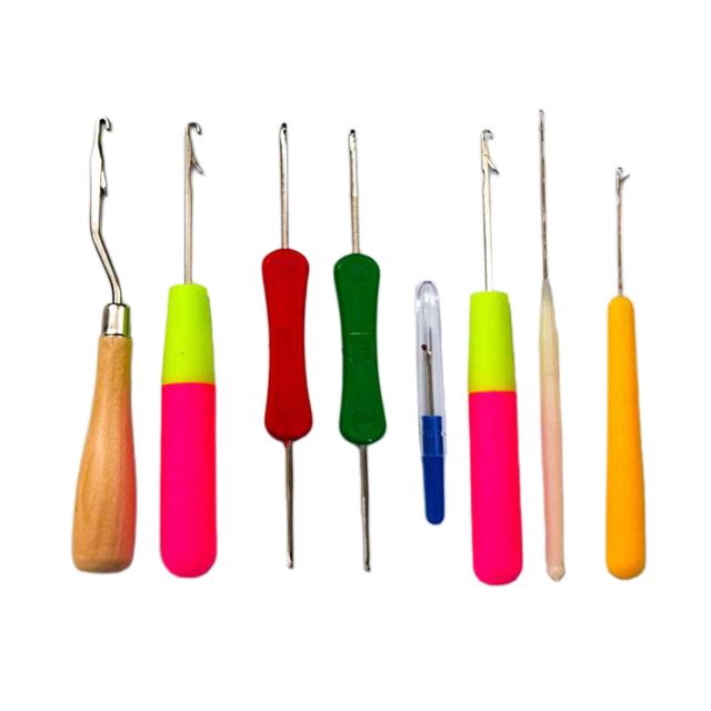 Kit Completo de Gancho Curvo para Crochê - 9 Peças de Agulhas e Ferramentas de Costura e Tricô