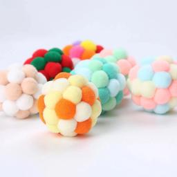 1 pçs suprimentos para animais de estimação gato auto-animado bola engraçado gato bouncy pelúcia sino bola multicolorido costura cor natal gato jogando brinquedos - Image 2