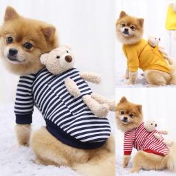 Roupas de inverno para cachorro de estimação, moda de bolso, urso, listras, moletom para animais de estimação, mantém o calor da pomerania, roupa para cães pequenos, 1 peça - Image 2