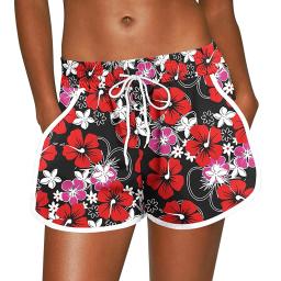 Shorts esportivos florais femininos, calção de praia com bolsos, calção de banho feminino, roupas de ginástica, roupas esportivas fitness, verão - Image 4