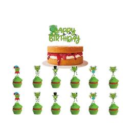 Bonito sapo folha balões crianças feliz aniversário decoração da festa primavera desenhos animados verde animal banner cupcake toppers ballon combo brinquedo presente - Image 5