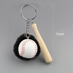 Mini luva de beisebol de três peças chaveiro para homens e mulheres, chaveiro, chaveiro, beisebol, esportes, carro, bastão, 11cm, 1 pc - Image 4