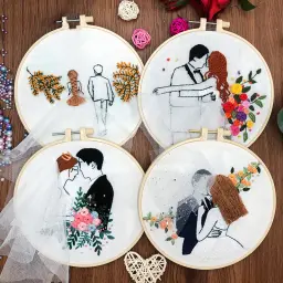 Bordado starter kit estilo europeu casamento casal padrão artesanato diy material kits tecido bordado ferramentas de costura - Image 1