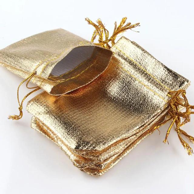 Sacos de Embalagem para Joias em Dourado e Prateado - 50 Unidades, 7x9cm e 9x12cm, Ajustáveis, Ideais para Festas e Casamentos com Cordão para Doces