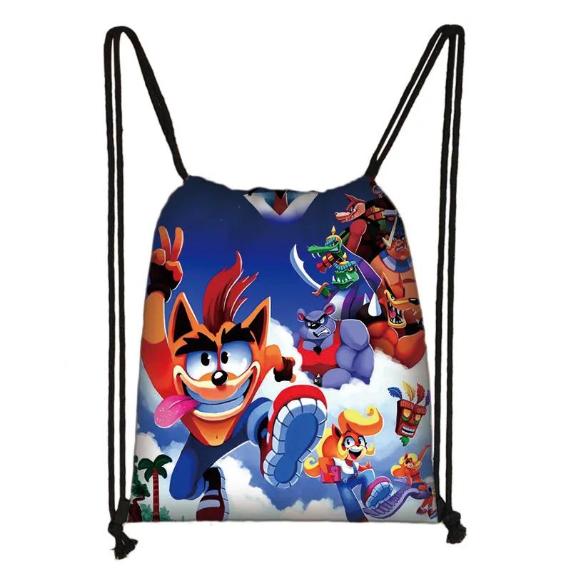Jogo crash bandicoot cordão saco diário casual saco menino menina mochila cordão sacos de armazenamento saco de compras praia sacos - Image 1