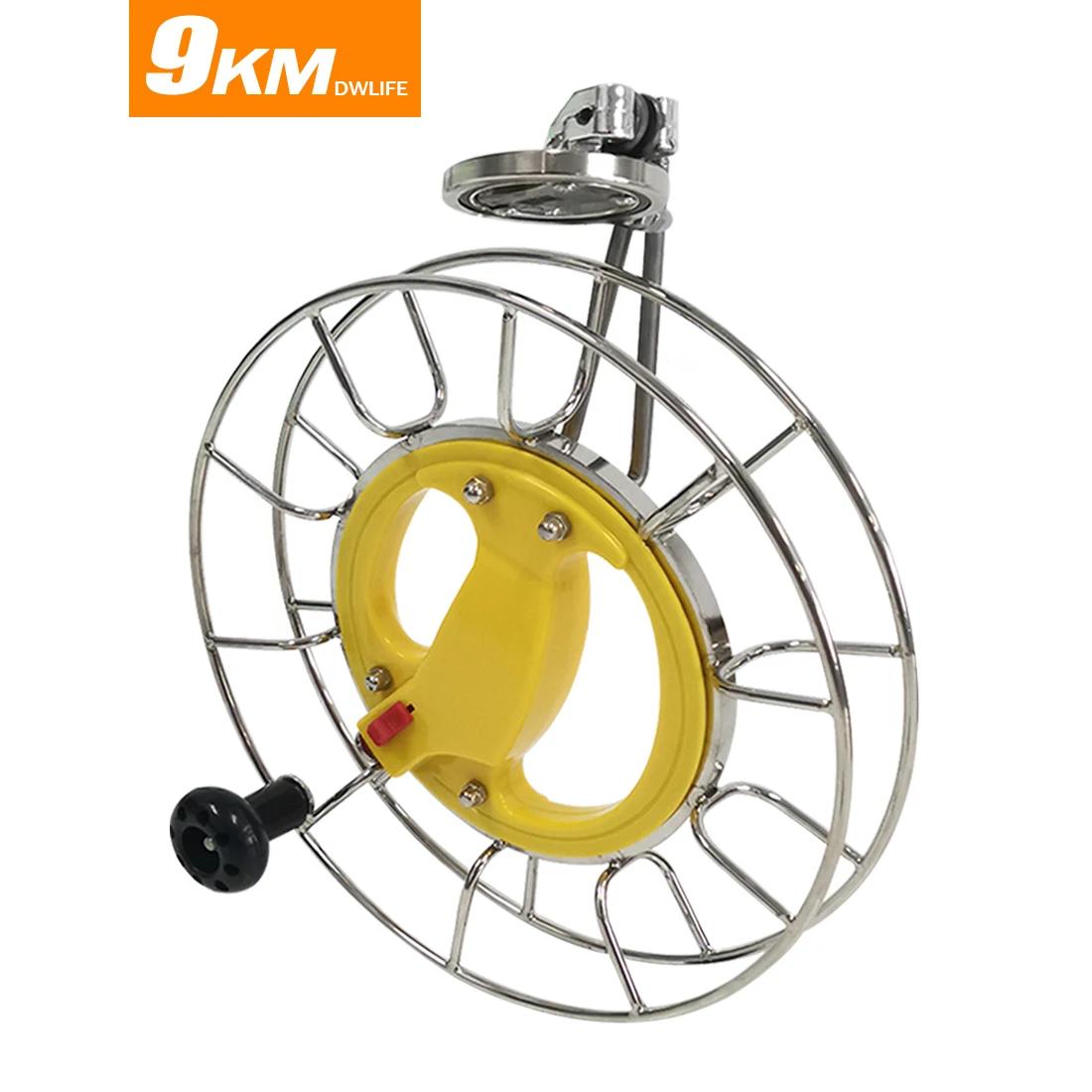 Carretel de pipa de aço inoxidável, 9km, 25cm, locível, esportes ao ar livre, acessórios voadores com 1000 pés/304m, corda de pipa kevlar - Image 1