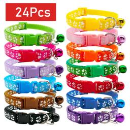 Atacado 24 pçs pata bonito pet coleiras gato cachorro colar filhote de cachorro com sino gatos colar colar cachorro colar de corrente decoração da placa - Image 1