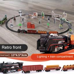Conjunto de trem de brinquedo retrô clássico, carro, trilhos ferroviários, trem de simulação, presente para crianças, brinquedo de trem de plástico - Image 1