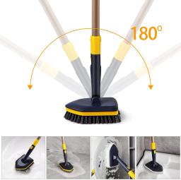 Escova de Limpeza do Piso com Pólo Telescópico Ajustável, Cerdas Stiff, Escovas, Tile Scrubber Tools, 2 em 1, 58,2 em - Image 2