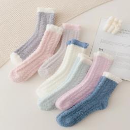 4 pares mulheres inverno quente meias felpudas grosso térmico sólido macio meias fofas bonito moda chinelo casa chão dormir meias - Image 2